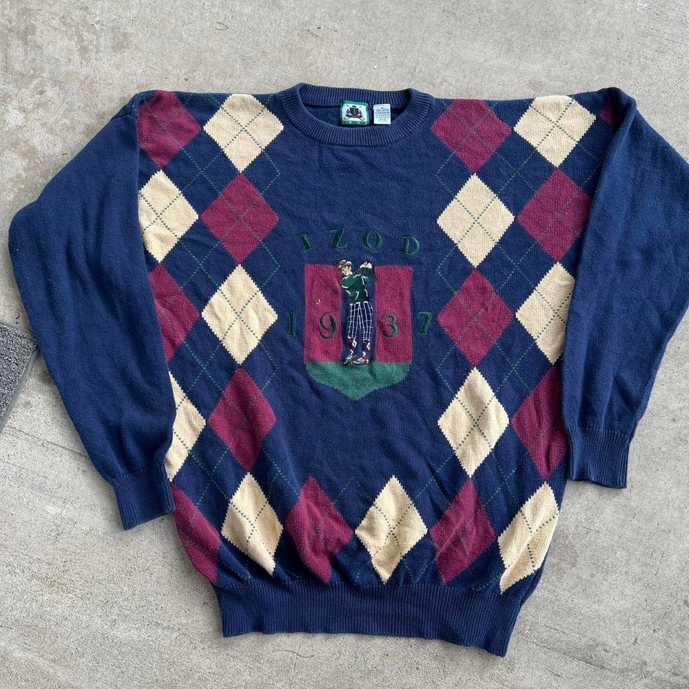 Vintage 1990s argyle pattern embroidered logo Izod pullover sweater Size XL